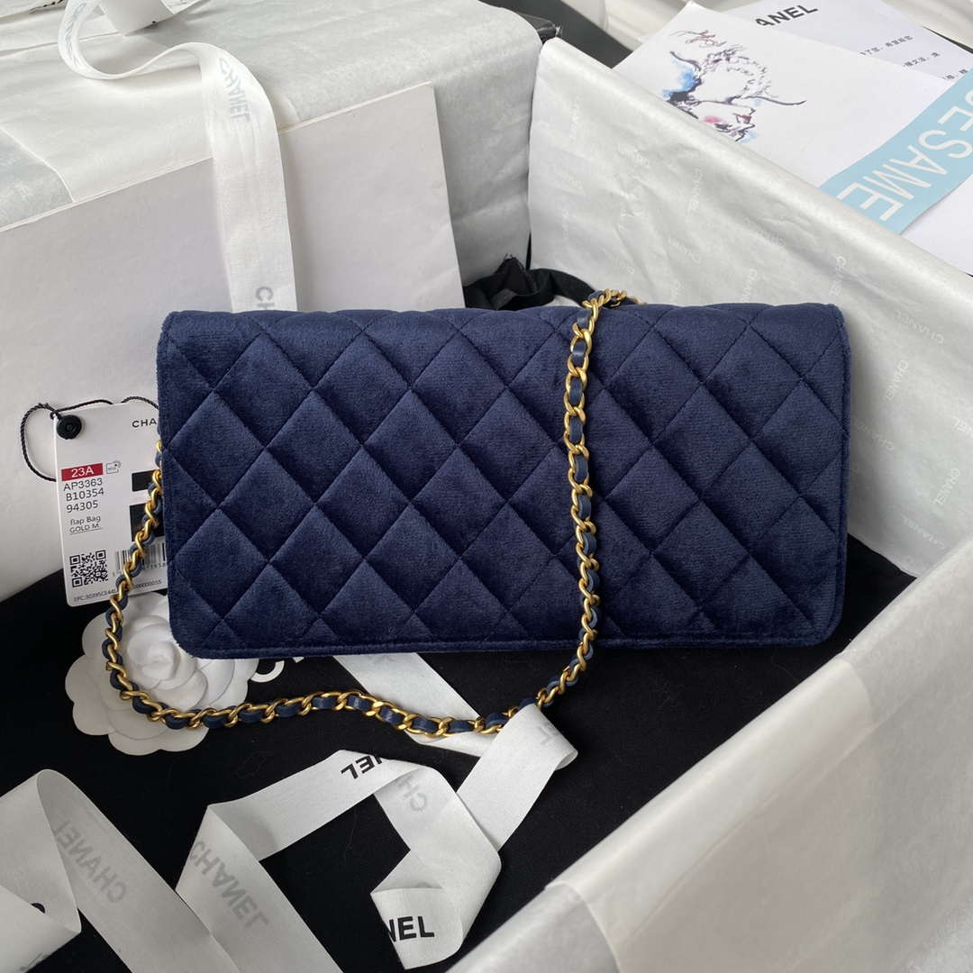 Chanel AP3363 Flap Baguette Bag Velvet Navy Blue | hanel ap3363 flap baguette bag velvet navy blue 002