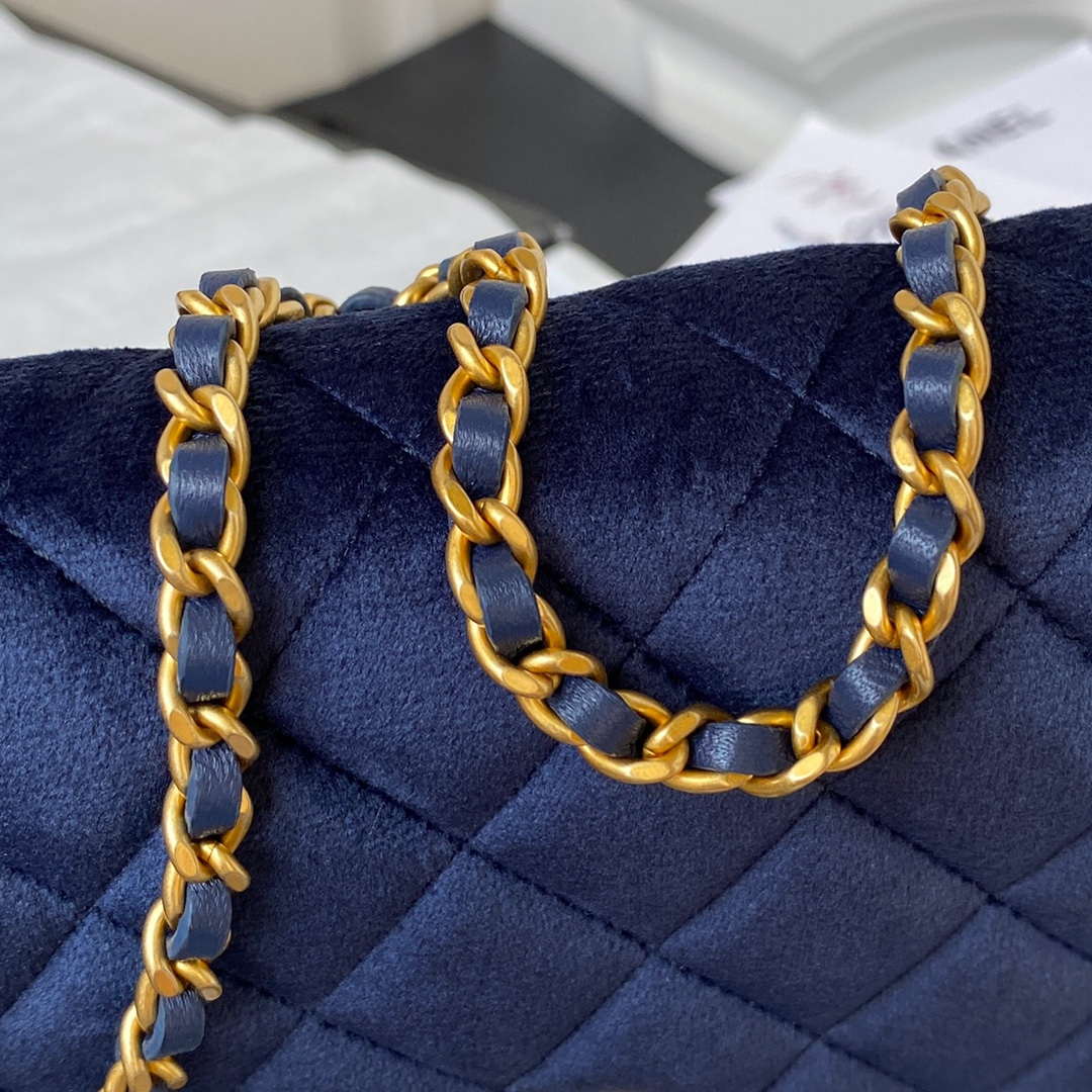 Chanel AP3363 Flap Baguette Bag Velvet Navy Blue | hanel ap3363 flap baguette bag velvet navy blue 004