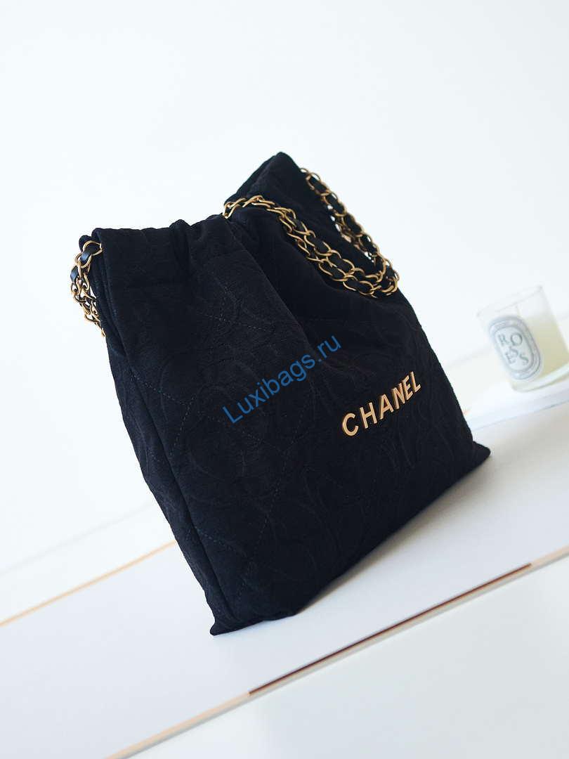 Chanel 22 AS3260 Small Handbag Velvet Black Gold | chanel 22 as3260 small handbag velvet black gold 004