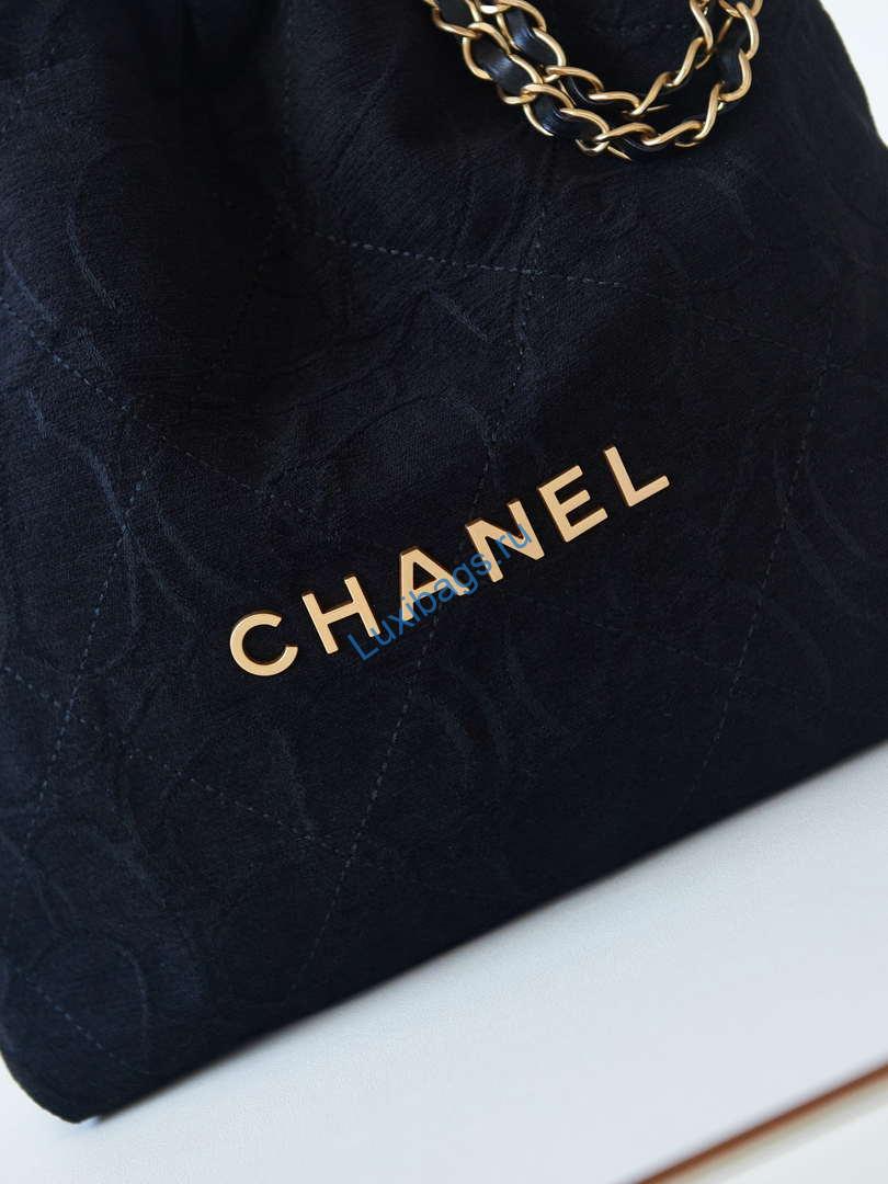 Chanel 22 AS3260 Small Handbag Velvet Black Gold | chanel 22 as3260 small handbag velvet black gold 005
