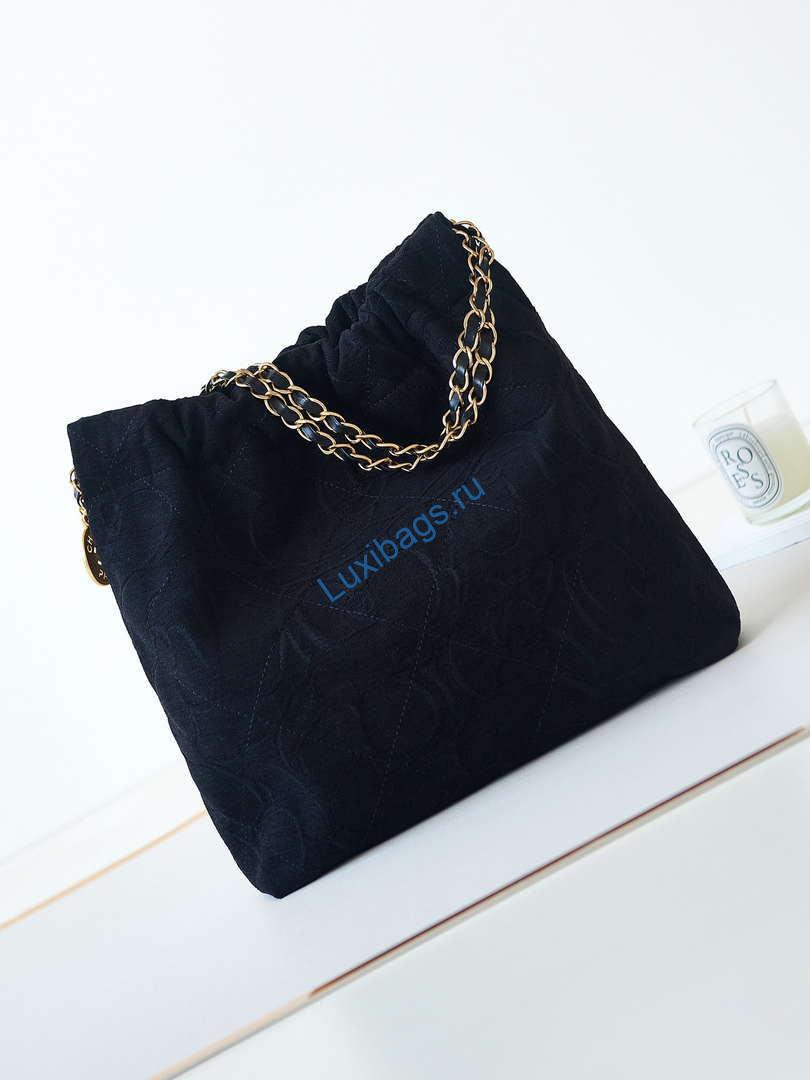 Chanel 22 AS3260 Small Handbag Velvet Black Gold | chanel 22 as3260 small handbag velvet black gold 007