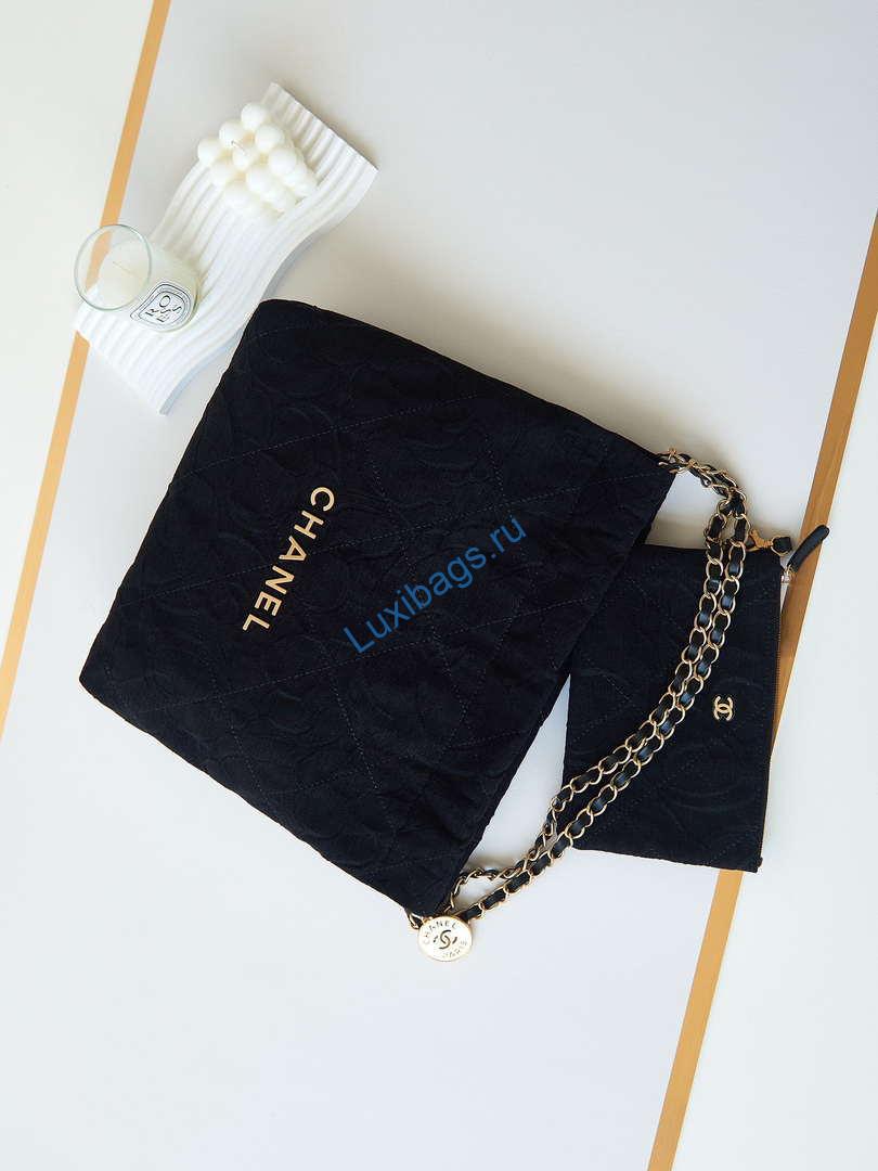 Chanel 22 AS3260 Small Handbag Velvet Black Gold | chanel 22 as3260 small handbag velvet black gold 009