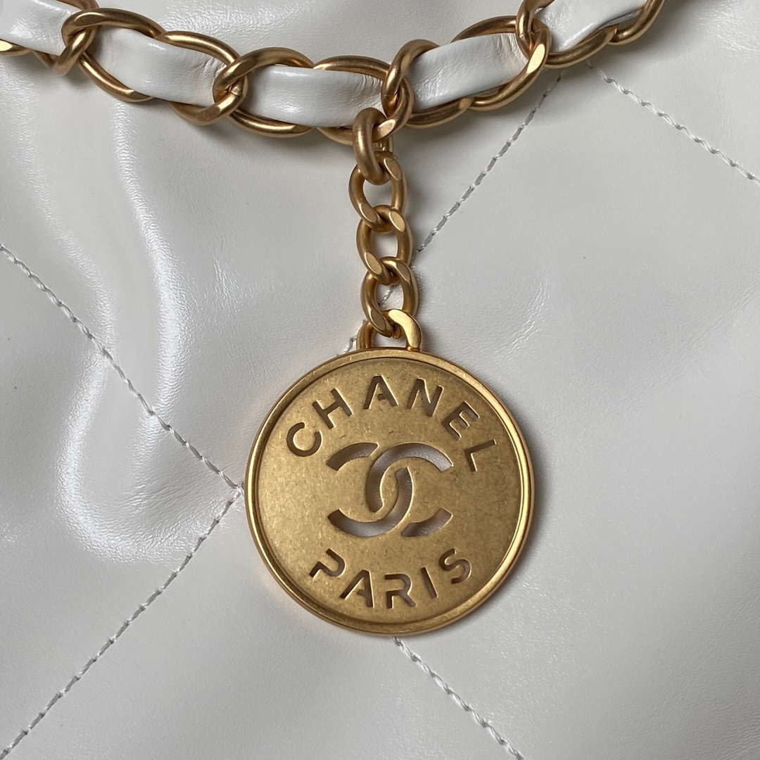 Chanel 22 Bag AS4486 Handbag Shiny Calfskin White With Gold | chanel 22 bag as4486 small handbag shiny calfskin white with gold 004