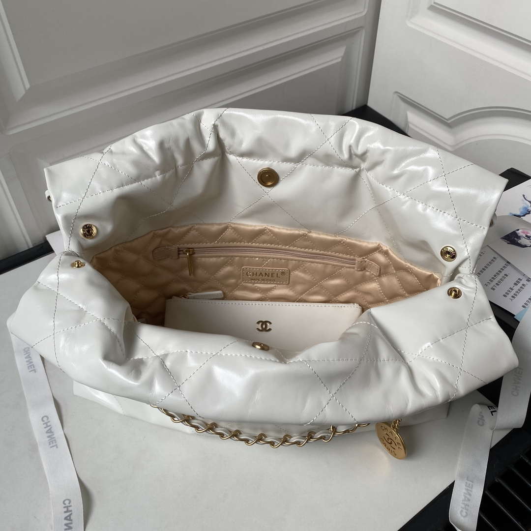 Chanel 22 Bag AS4486 Handbag Shiny Calfskin White With Gold | chanel 22 bag as4486 small handbag shiny calfskin white with gold 006