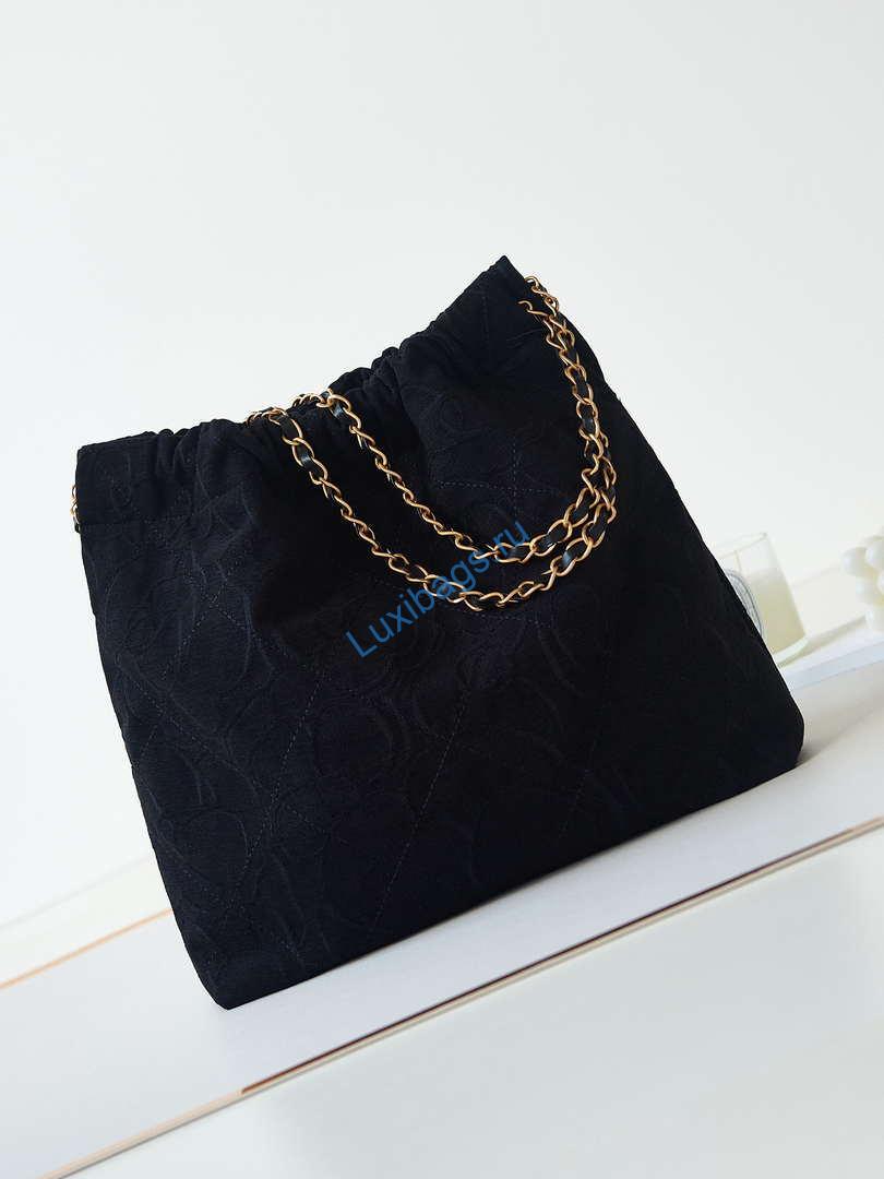 Chanel 22 Handbag Shiny AS3261 Black Velvet Gold | chanel 22 handbag shiny as3261 black velvet gold 005