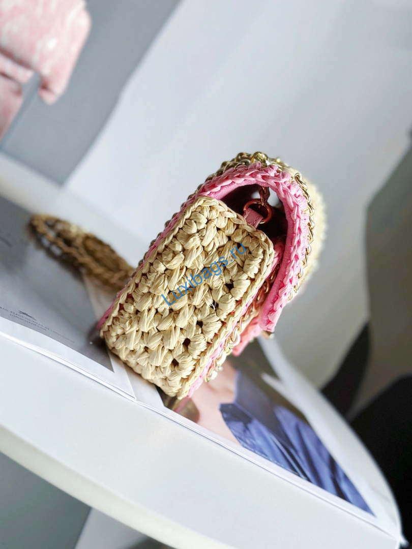 Chanel AS1115 Small Flap bag Raffia 18cm Beige & Pink | chanel as1115 small flap bag raffia 18cm beige pink 003