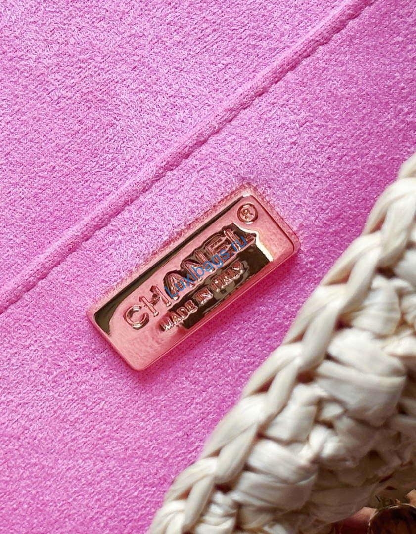 Chanel AS1115 Small Flap bag Raffia 18cm Beige & Pink | chanel as1115 small flap bag raffia 18cm beige pink 009