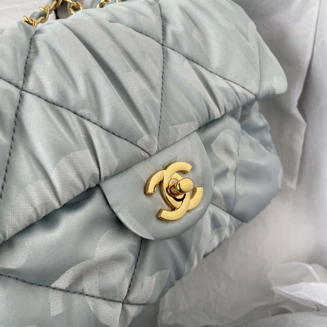 Chanel AS1118 Flap bag Satin fabric Light blue | chanel as1118 flap bag satin fabric light blue 005