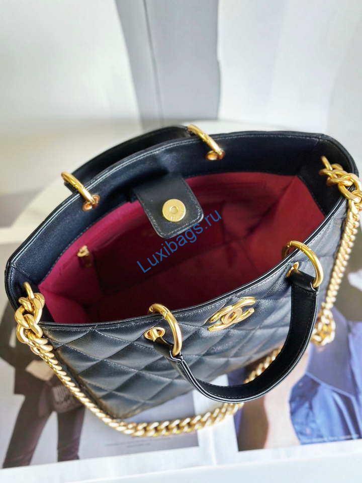 Chanel AS2120 small Shopping Bag Lambskin Black | chanel as2120 small shopping bag lambskin black 005