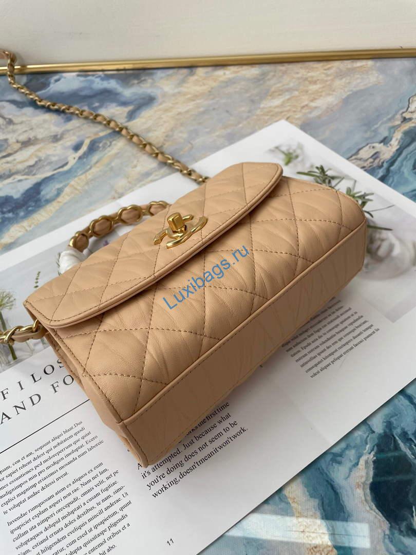 Chanel AS2477 Mini Flap CC Wrapped Bag with Top Handle Apricot | chanel as2477 mini flap cc wrapped bag with top handle 23