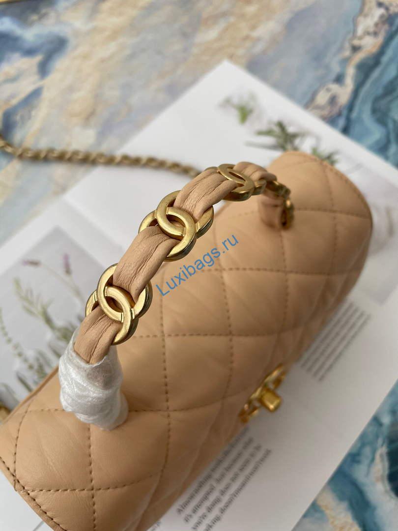 Chanel AS2477 Mini Flap CC Wrapped Bag with Top Handle Apricot | chanel as2477 mini flap cc wrapped bag with top handle 25