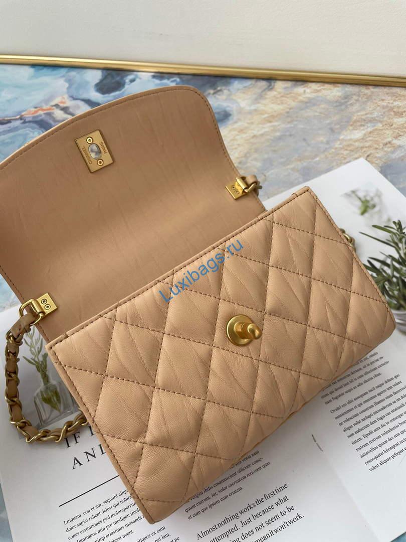 Chanel AS2477 Mini Flap CC Wrapped Bag with Top Handle Apricot | chanel as2477 mini flap cc wrapped bag with top handle 26