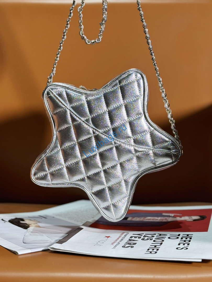 Chanel AS4579 Star Handbag metallic Lambskin gold metal Silver | chanel as4579 star handbag metallic lambskin gold metal silver 002