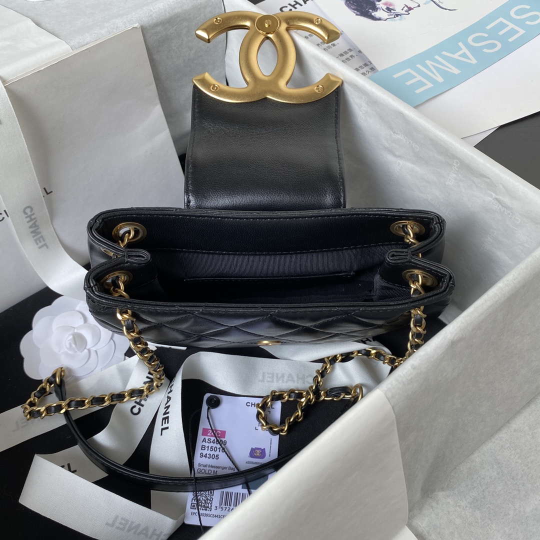 Chanel AS4609 Small Messenger bag Lambskin Black | chanel as4609 small messenger bag lambskin black 007