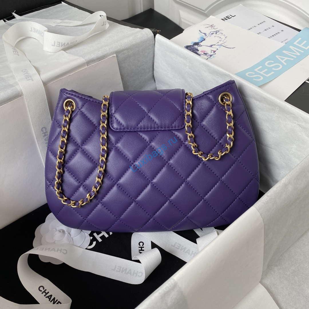 Chanel AS4610 Messenger bag Lambskin Purple | chanel as4610 messenger bag lambskin purple 002