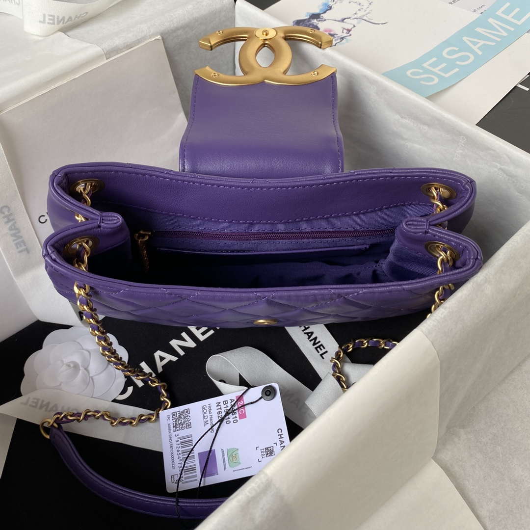 Chanel AS4610 Messenger bag Lambskin Purple | chanel as4610 messenger bag lambskin purple 007