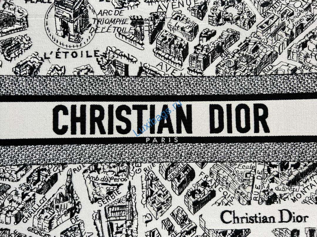 Dior Book Tote M1296 Medium Dior Black and White Plan de Paris Embroidery | dior book tote m1296 medium dior black and white plan de paris embroidery 003