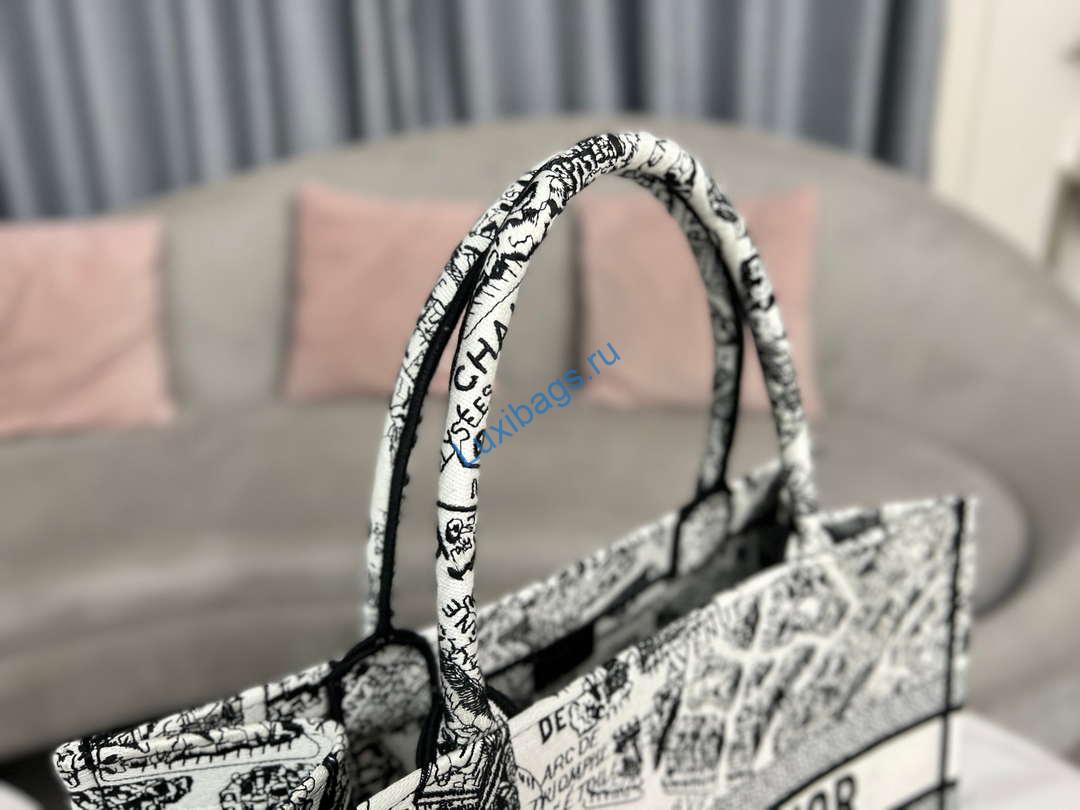 Dior Book Tote M1296 Medium Dior Black and White Plan de Paris Embroidery | dior book tote m1296 medium dior black and white plan de paris embroidery 004
