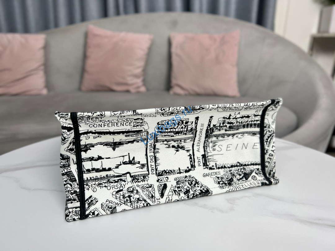 Dior Book Tote M1296 Medium Dior Black and White Plan de Paris Embroidery | dior book tote m1296 medium dior black and white plan de paris embroidery 007