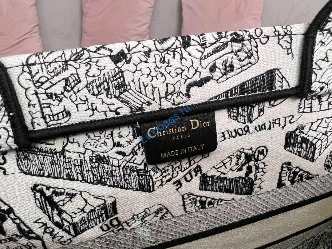 Dior Book Tote M1296 Medium Dior Black and White Plan de Paris Embroidery | dior book tote m1296 medium dior black and white plan de paris embroidery 009
