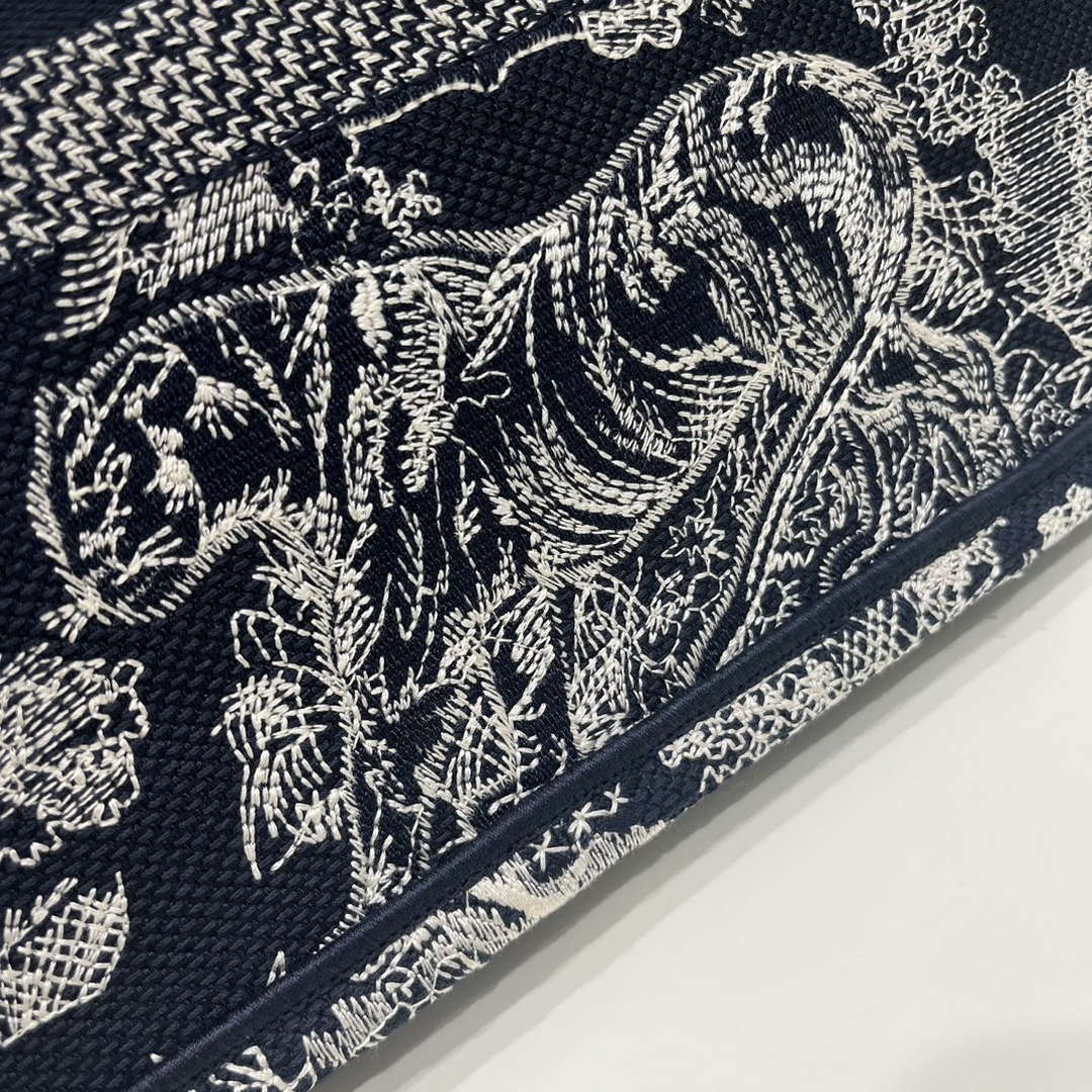 Dior Book Tote M1296 Medium Ecru and Blue Toile de Jouy Embroidery M0073 | dior book tote m1296 medium ecru and blue toile de jouy embroidery 003