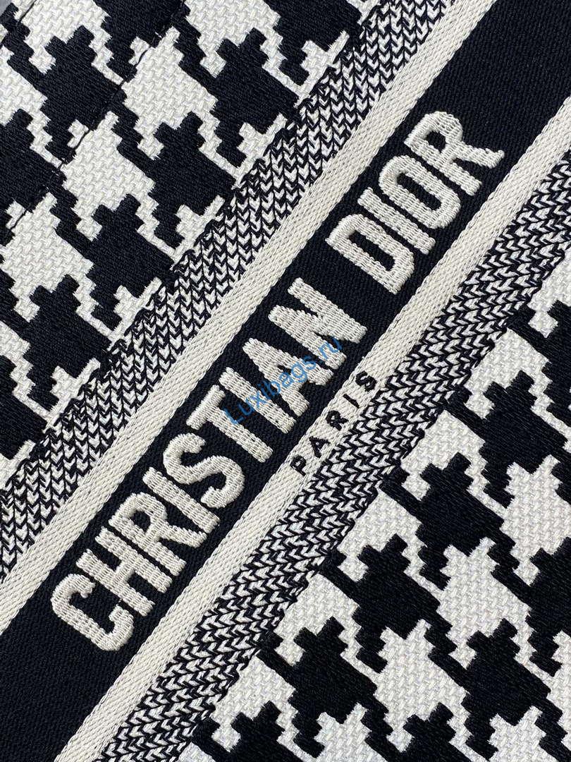 Dior M1265 Small Book Tote Black and White Macro Houndstooth Embroidery M9619 | dior m1265 small book tote black and white macro houndstooth embroidery 002