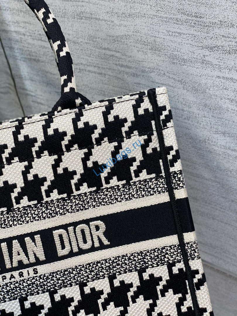 Dior M1265 Small Book Tote Black and White Macro Houndstooth Embroidery M9619 | dior m1265 small book tote black and white macro houndstooth embroidery 003