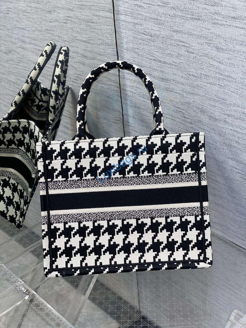 Dior M1265 Small Book Tote Black and White Macro Houndstooth Embroidery M9619 | dior m1265 small book tote black and white macro houndstooth embroidery 004