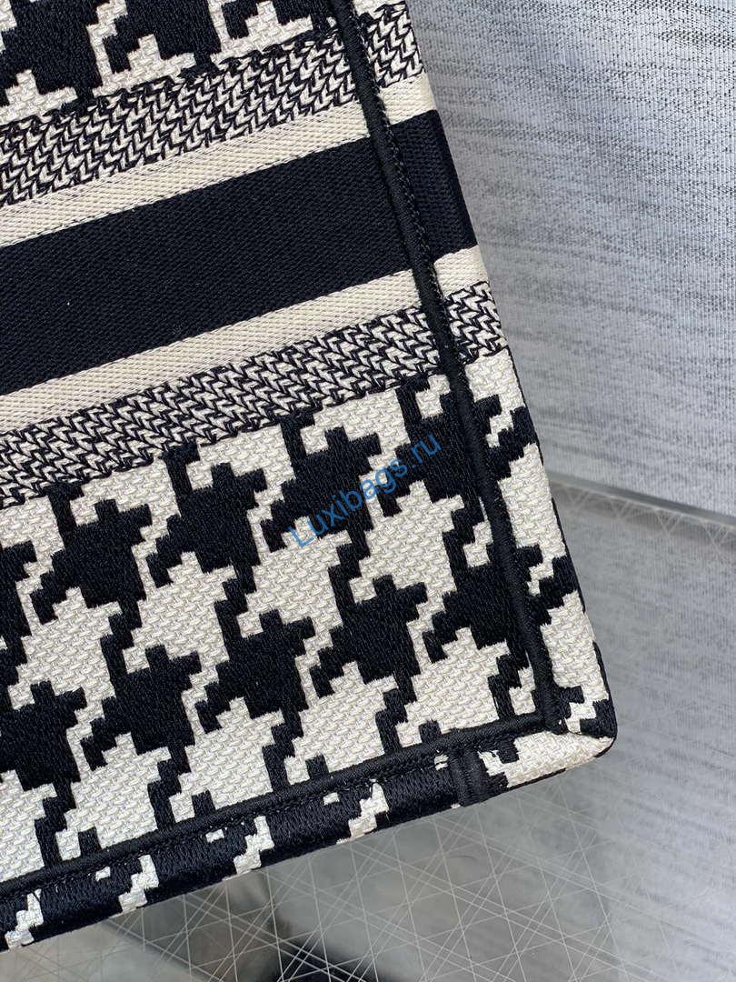 Dior M1265 Small Book Tote Black and White Macro Houndstooth Embroidery M9619 | dior m1265 small book tote black and white macro houndstooth embroidery 005
