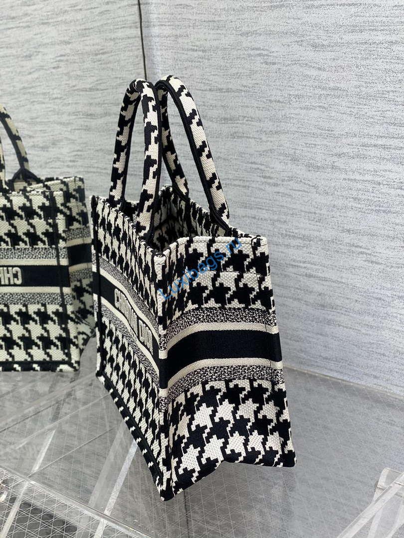 Dior M1265 Small Book Tote Black and White Macro Houndstooth Embroidery M9619 | dior m1265 small book tote black and white macro houndstooth embroidery 006