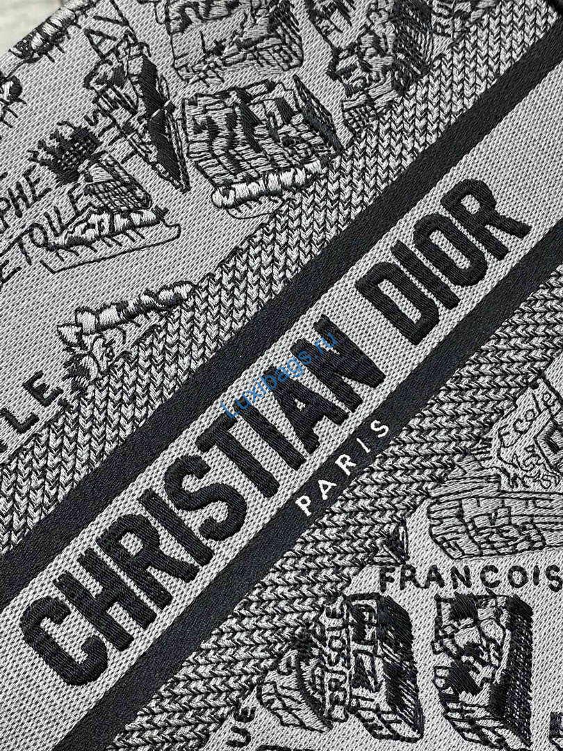 Dior M1265 Small Book Tote Gray and Black Plan de Paris Embroidery M9618 | dior m1265 small book tote gray and black plan de paris embroidery m9618 002