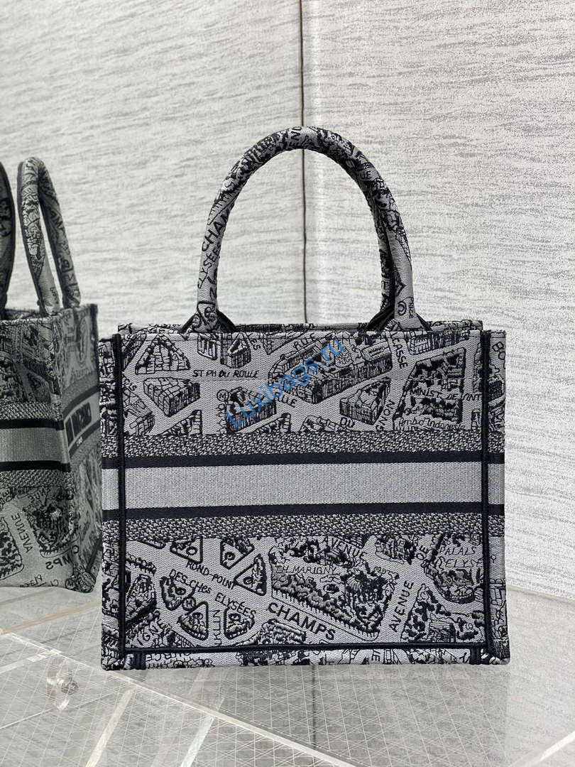 Dior M1265 Small Book Tote Gray and Black Plan de Paris Embroidery M9618 | dior m1265 small book tote gray and black plan de paris embroidery m9618 004