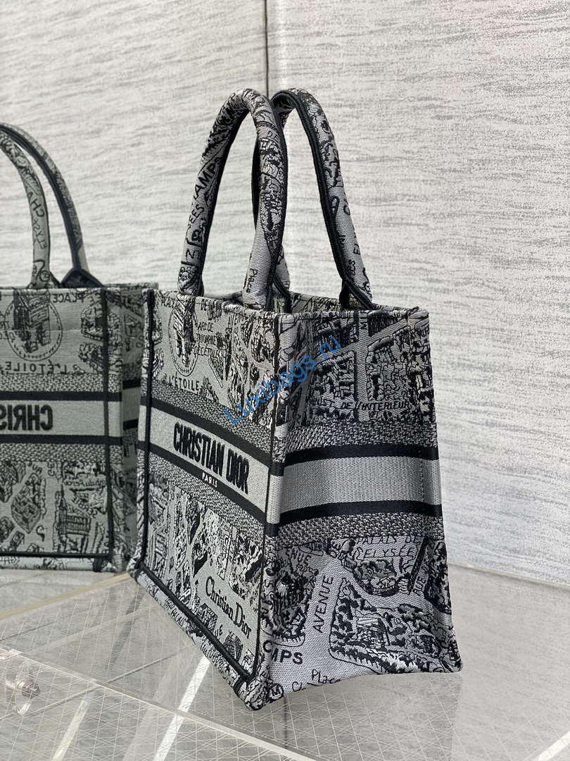 Dior M1265 Small Book Tote Gray and Black Plan de Paris Embroidery M9618 | dior m1265 small book tote gray and black plan de paris embroidery m9618 006