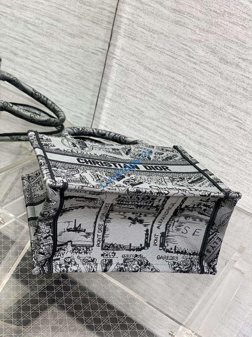 Dior M1265 Small Book Tote Gray and Black Plan de Paris Embroidery M9618 | dior m1265 small book tote gray and black plan de paris embroidery m9618 007
