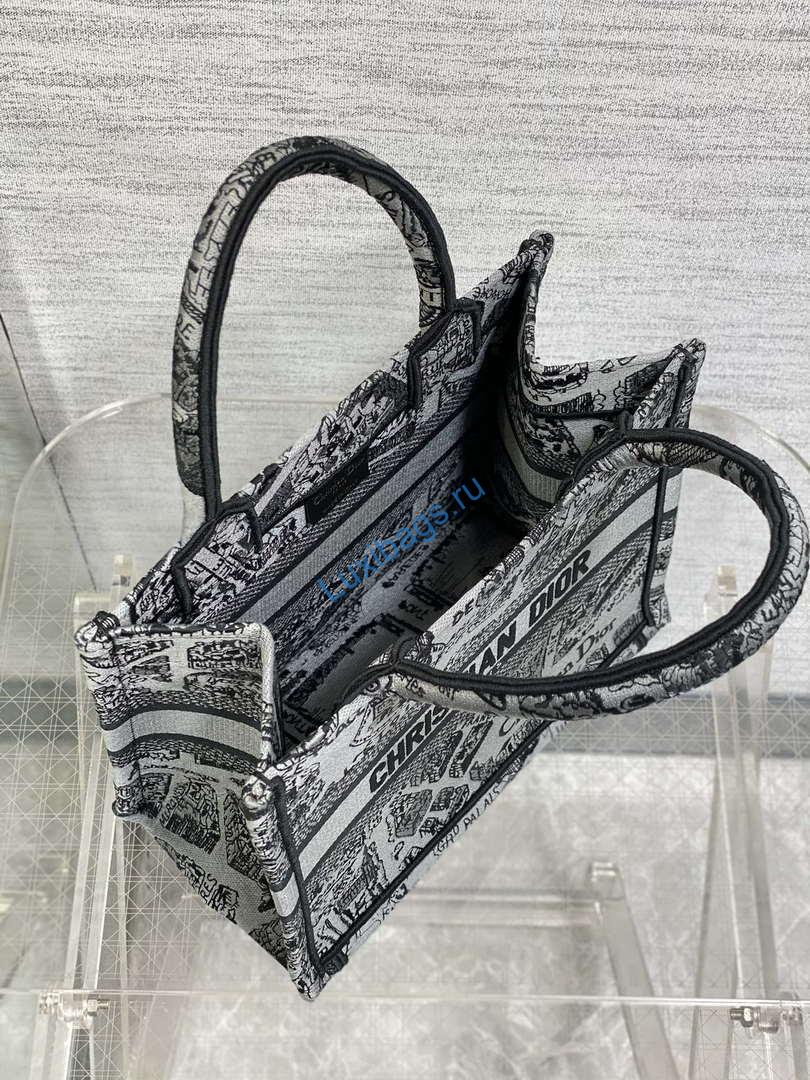 Dior M1265 Small Book Tote Gray and Black Plan de Paris Embroidery M9618 | dior m1265 small book tote gray and black plan de paris embroidery m9618 008
