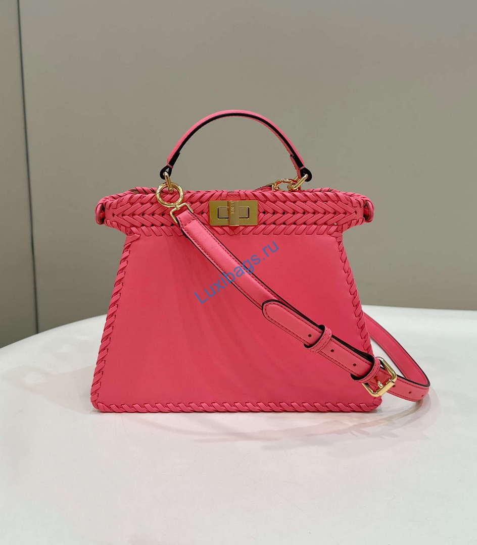 Fendi 8BN327 Peekaboo ISeeU Small Pink interlace leather bag 80138M | fendi 8bn327 peekaboo iseeu small pink interlace leather bag 003