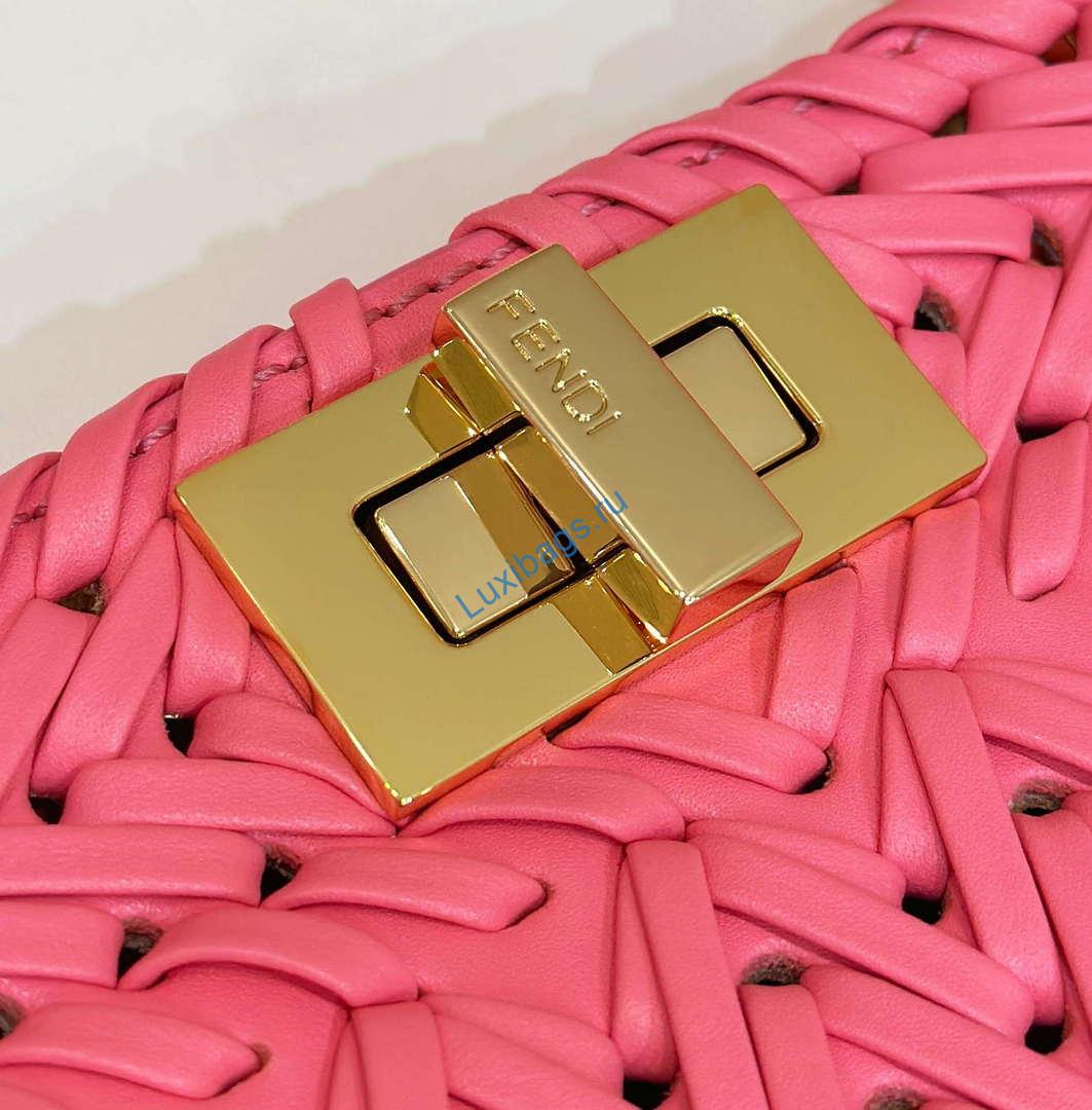 Fendi 8BN327 Peekaboo ISeeU Small Pink interlace leather bag 80138M | fendi 8bn327 peekaboo iseeu small pink interlace leather bag 006