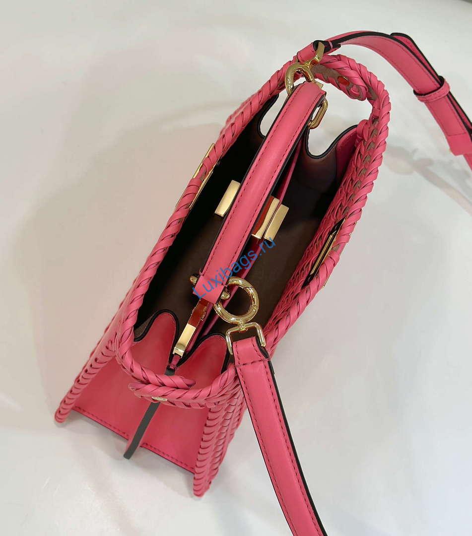 Fendi 8BN327 Peekaboo ISeeU Small Pink interlace leather bag 80138M | fendi 8bn327 peekaboo iseeu small pink interlace leather bag 009