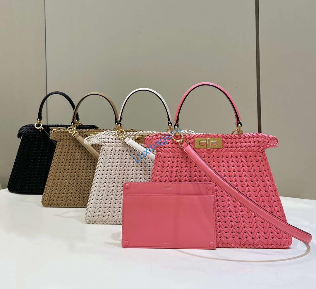 Fendi 8BN327 Peekaboo ISeeU Small Pink interlace leather bag 80138M | fendi 8bn327 peekaboo iseeu small pink interlace leather bag 010
