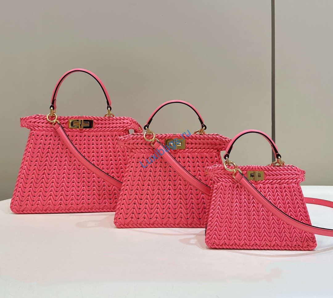 Fendi 8BN327 Peekaboo ISeeU Small Pink interlace leather bag 80138M | fendi 8bn327 peekaboo iseeu small pink interlace leather bag 011