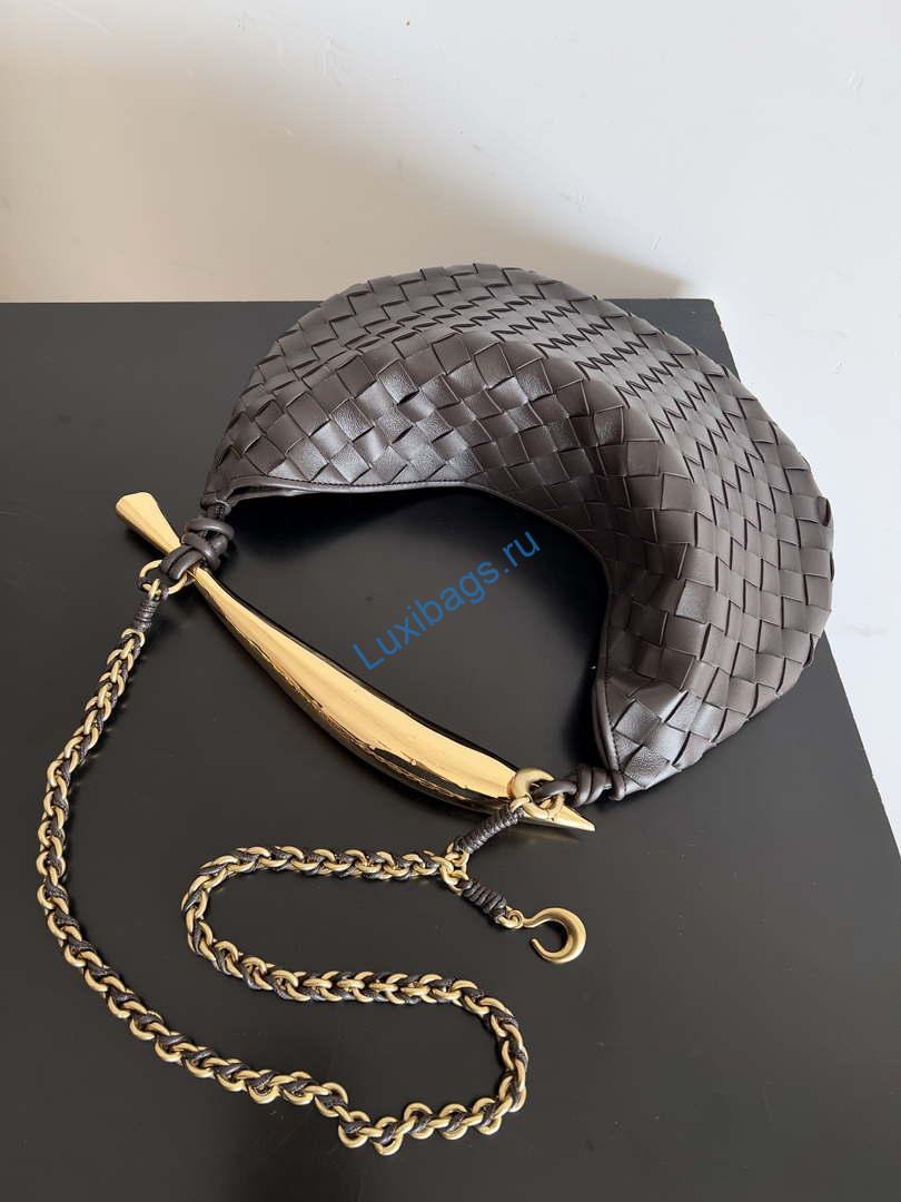 Bottega Veneta BV 776768 Sardine With Chain Dark Brown | bottega veneta bv 776768 sardine with chain dark brown 004