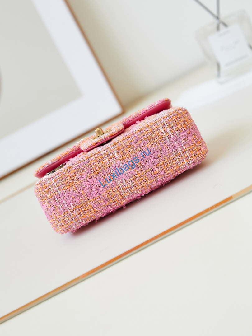 Chanel 24C A01113 Flap Handbag Classic Bag Woolen A69900 Orange & Pink | chanel 24c a01113 flap handbag classic bag woolen a69900 orange pink 005