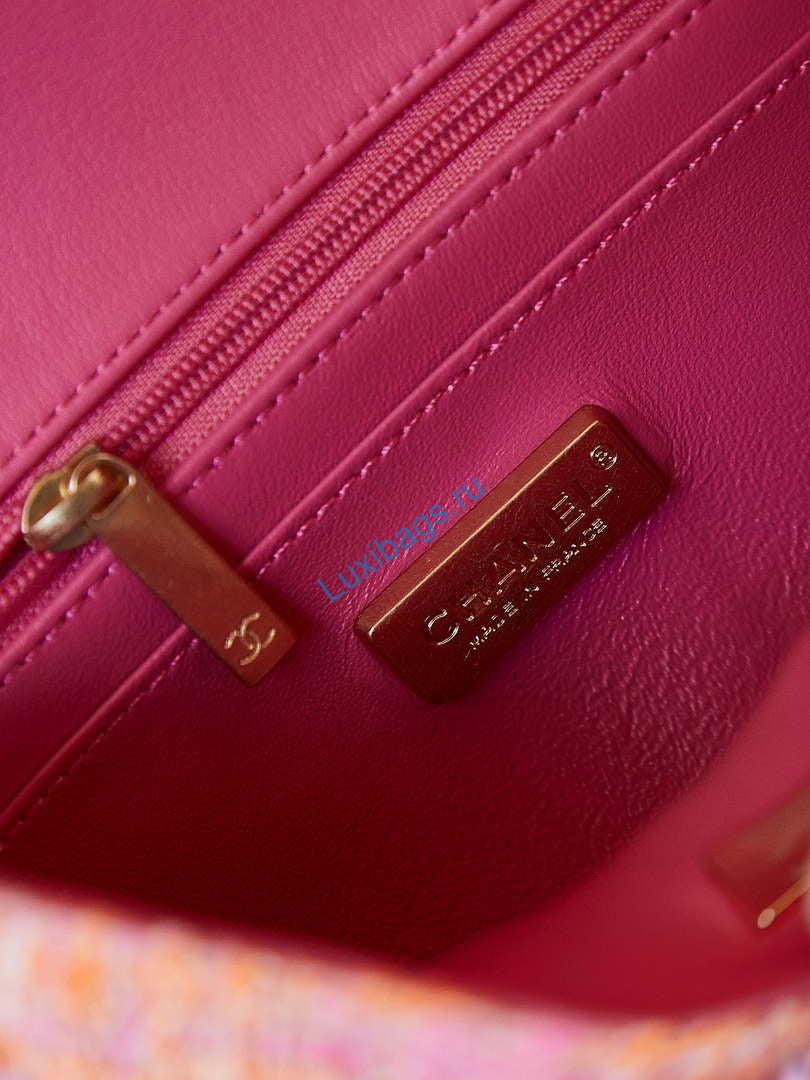 Chanel 24C A01113 Flap Handbag Classic Bag Woolen A69900 Orange & Pink | chanel 24c a01113 flap handbag classic bag woolen a69900 orange pink 009