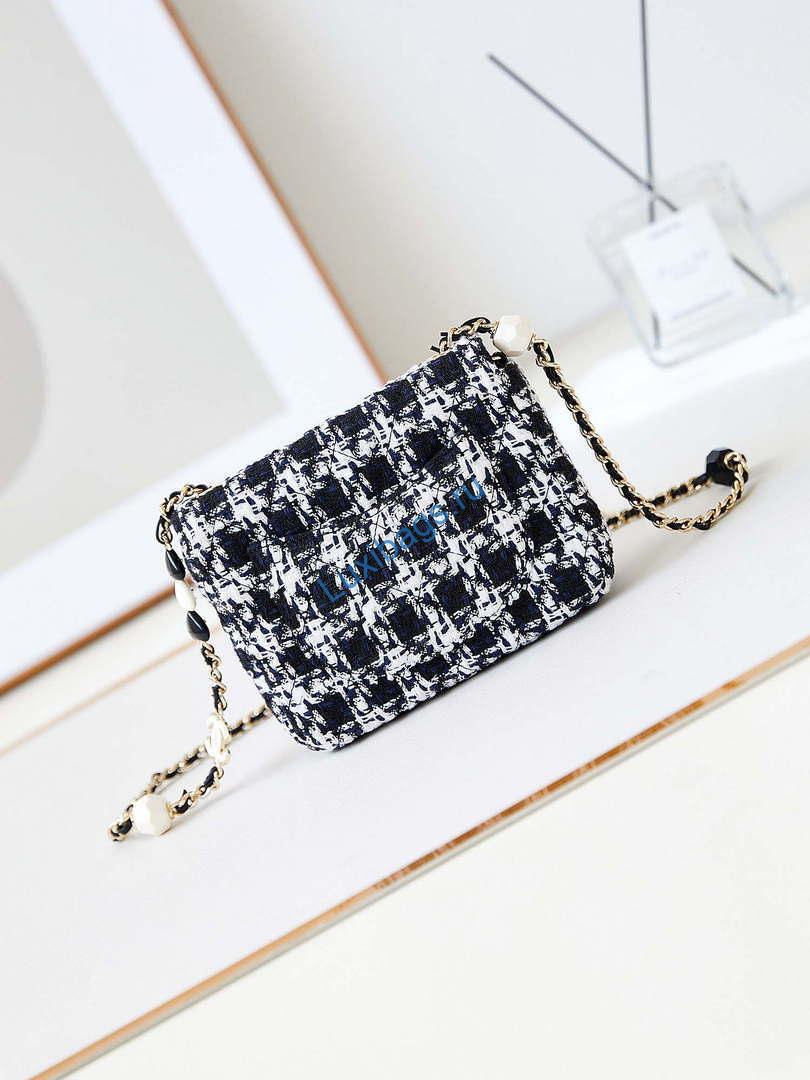 Chanel AS3782 MINI Flap Bag 23P Tweed Gold-Tone Metal 16cm Black & White | chanel as3782 mini flap bag 23p tweed gold tone metal 16cm black white 06
