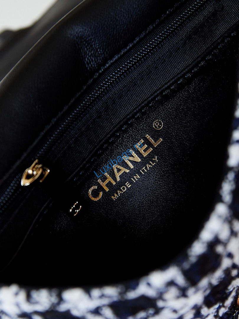 Chanel AS3782 MINI Flap Bag 23P Tweed Gold-Tone Metal 16cm Black & White | chanel as3782 mini flap bag 23p tweed gold tone metal 16cm black white 08