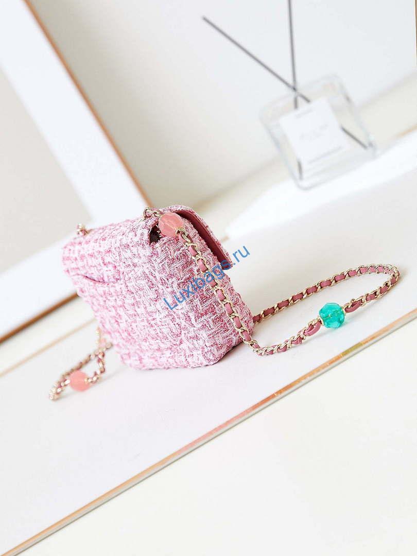 Chanel AS3782 MINI Flap Bag 23P Tweed Gold-Tone Metal 16cm Pink | chanel as3782 mini flap bag 23p tweed gold tone metal 16cm pink 04