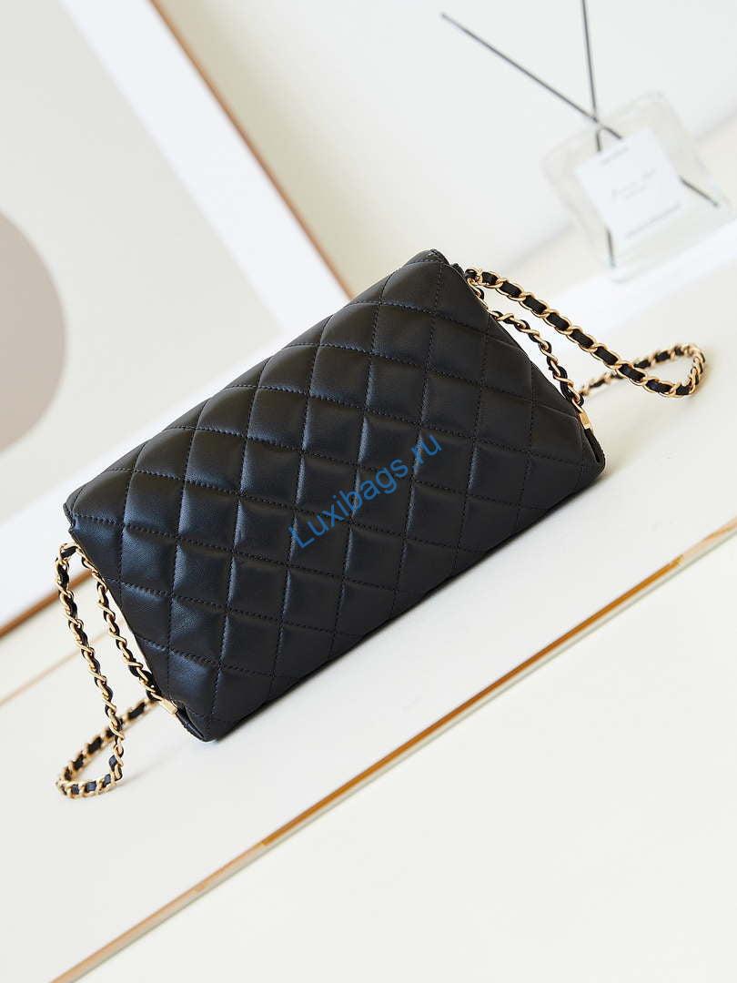 Chanel 23K AS4452 Flap Bag Lambskin With Pearl & Metal Chain Black | chanel as4452 flap bag lambskin with pearl metal chain black 005
