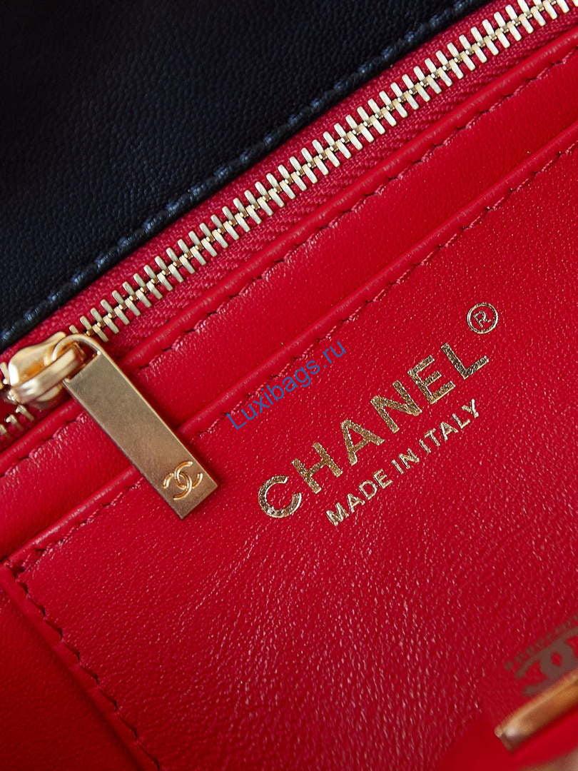 Chanel 23K AS4452 Flap Bag Lambskin With Pearl & Metal Chain Black | chanel as4452 flap bag lambskin with pearl metal chain black 008