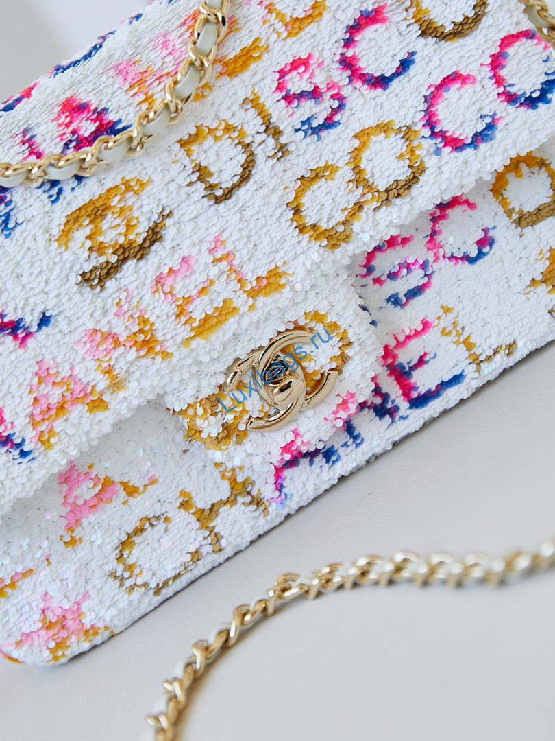 Chanel 24C AS4561 Flap Bag Sequins Gold-Tone Metal White | chanel as4561 24c flap bag sequins gold tone metal white 03