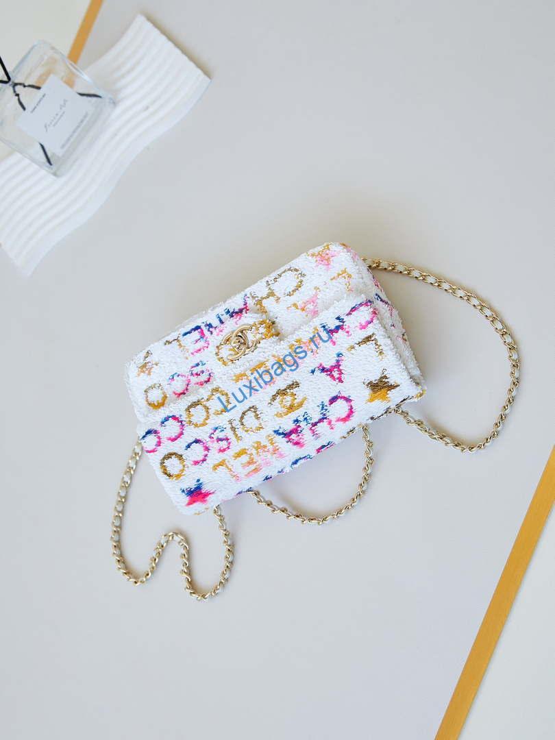 Chanel 24C AS4561 Flap Bag Sequins Gold-Tone Metal White | chanel as4561 24c flap bag sequins gold tone metal white 06